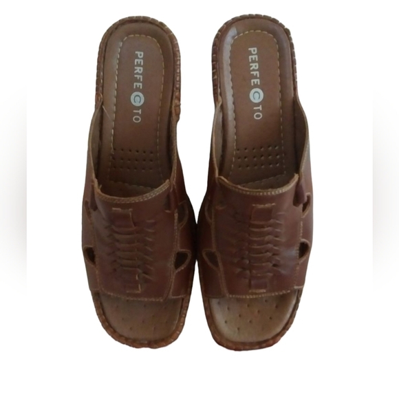 PERFECTO Brown Leather Sandals Size 7 - Picture 2 of 8